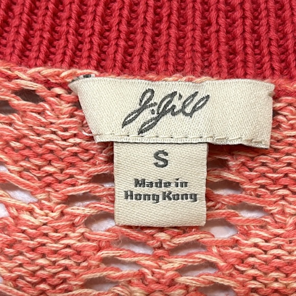 J Jill Color-Blocked Crocheted Orange Peach Cardigan Sweater Cotton Linen Blend - Picture 6 of 12